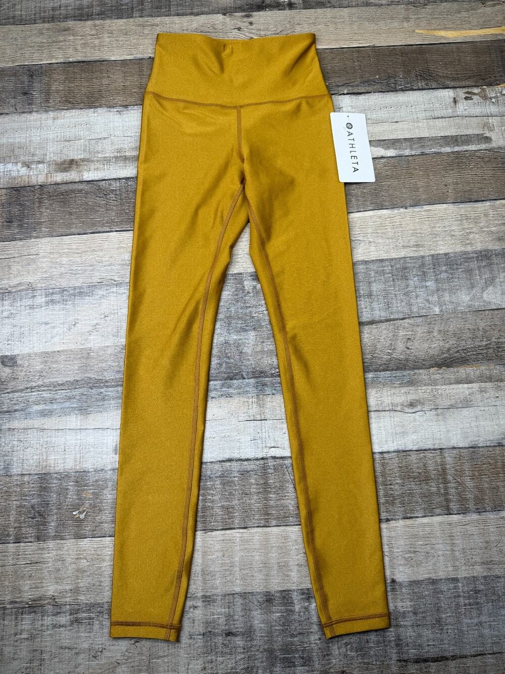 NEW Athleta Elation Shine Tight Gold Metallic High Rise Leggings Womens XXS